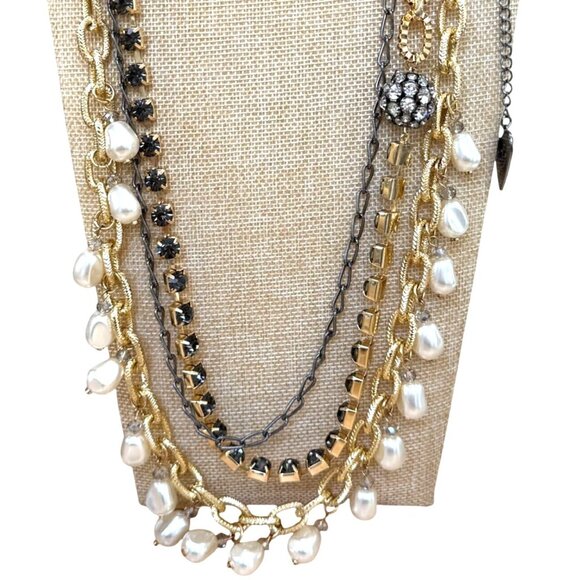 Chicos Maximal Necklace, Layered, Glam, Statement, Gold Tone & Faux Pearl, Bold - Picture 1 of 16